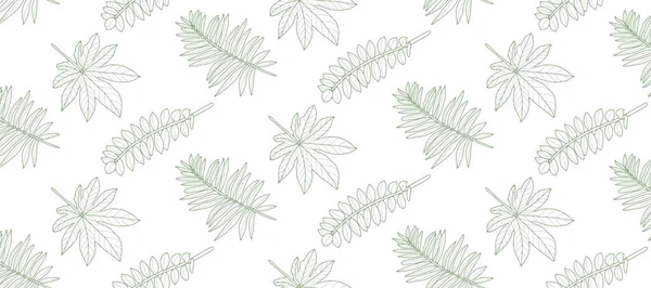 Weißes Nahtloses Tropisches Muster Mit Grünen Zweigen Und Blättern Muster — Stockvektor