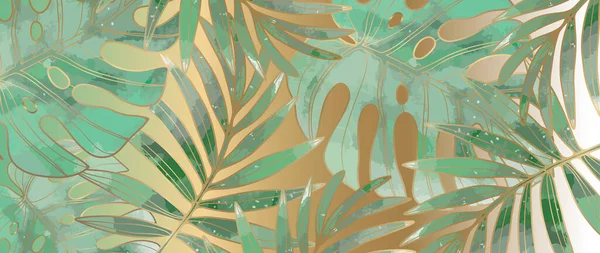 Grüner Tropischer Luxus Hintergrund Mit Monster Und Palmblättern Botanischer Hintergrund — Stockvektor