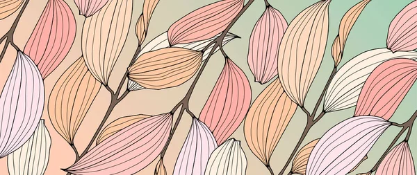 Herbst Weich Rosa Hintergrund Mit Ästen Und Blättern Botanischer Hintergrund — Stockvektor