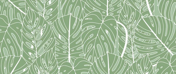 Grüner Tropischer Hintergrund Mit Verschiedenen Monsterblättern Botanischer Hintergrund Für Dekor — Stockvektor