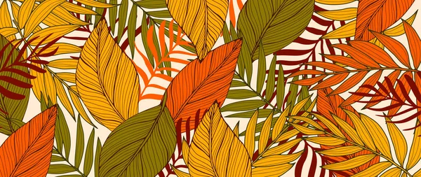 Heller Herbsthintergrund Mit Farnen Und Verschiedenen Zweigen Und Blättern Botanischer — Stockvektor