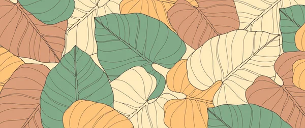 Warmer Botanischer Hintergrund Herbst Mit Großen Blättern Hintergrund Für Dekor — Stockvektor