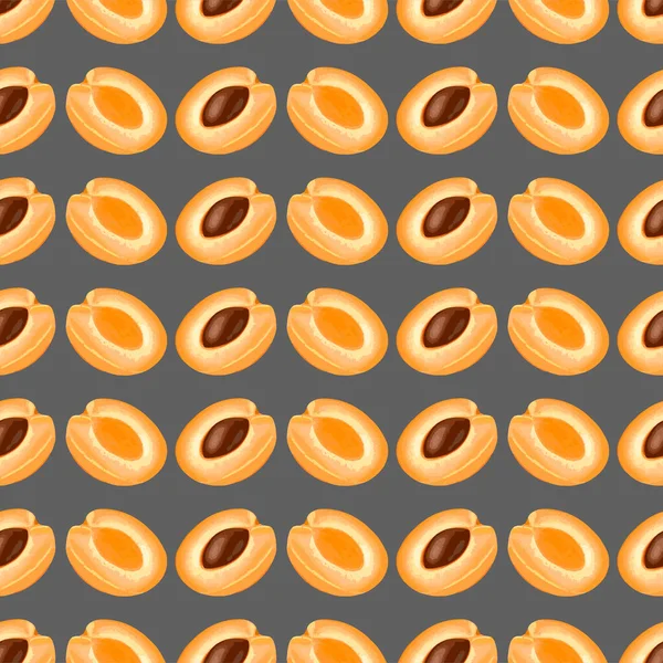 Fruchtiges Nahtloses Muster Mit Aprikosen Auf Grauem Hintergrund Muster Für — Stockvektor