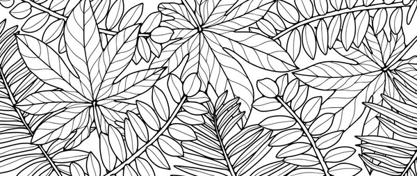 Schwarz Weißer Botanischer Hintergrund Mit Zweigen Und Blättern Botanischer Hintergrund — Stockvektor