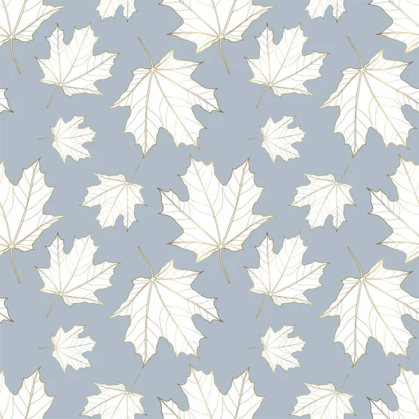 Autumn Seamless Pattern Golden Maple Leaves Gray Blue Background Pattern — Stock Vector