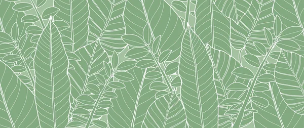 Groene Tropische Achtergrond Met Bladeren Takken Delicate Botanische Achtergrond Voor — Stockvector