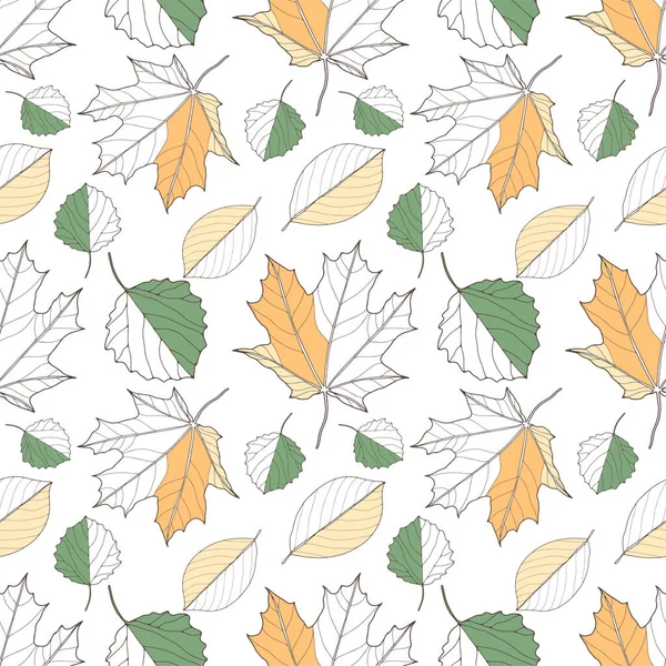 Осенний Бесшовный Узор Листьями Белом Фоне Шаблон Текстиля Оберточной Бумаги — стоковый вектор