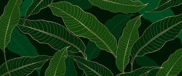 Luxe Botanische Achtergrond Met Groene Bananenbladeren Gouden Omtrek Botanische Achtergrond — Stockvector