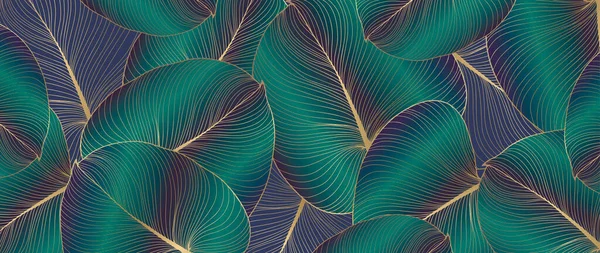 Зелений Розкішний Ботанічний Фон Золотим Листям Фон Декору Шпалер Обкладинок — стоковий вектор