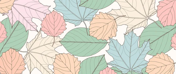 Светлый Осенний Ботанический Фон Различными Листьями Предпосылки Декора Обои Обложки — стоковый вектор