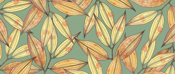 Grüner Herbsthintergrund Mit Gelben Blättern Botanischer Hintergrund Für Dekore Einbände — Stockvektor