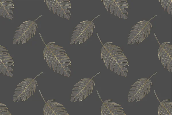 Dunkelgraues Nahtloses Muster Mit Goldenen Blättern Botanisches Muster Für Textilien — Stockvektor