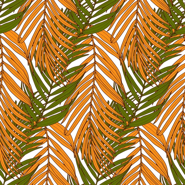 Herbstnahtloses Muster Mit Zweigen Grün Und Orangetönen Auf Weißem Hintergrund — Stockvektor
