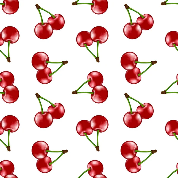 Berry Zökkenőmentes Minta Cseresznye Fehér Alapon Textil Csomagolópapír Tapéta Borító — Stock Vector