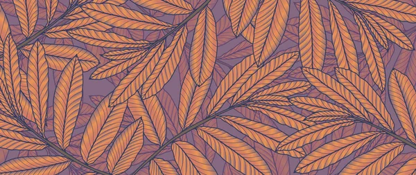 Осенний Градиентный Ботанический Фон Оранжевыми Ветвями Листьями Фон Декора Обои — стоковый вектор
