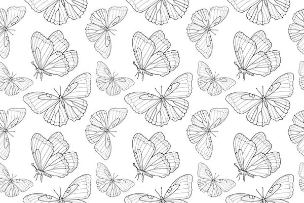 Black White Vector Seamless Pattern Cute Butterflies Pattern Textiles Wrapping — Stock Vector