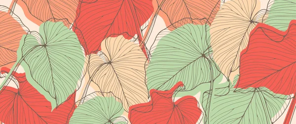 熱帯の葉の明るい植物の背景 カバー ポストカードおよびプレゼンテーションのための多色の背景 — ストックベクタ