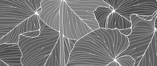 熱帯の葉を持つ灰色の植物的背景 カバー ポストカード プレゼンテーションのためのモノクロ背景 — ストックベクタ