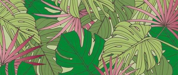 Яскравий Тропічний Фон Зеленими Гілками Листям Ботанічний Фон Пальмовими Гілками — стоковий вектор