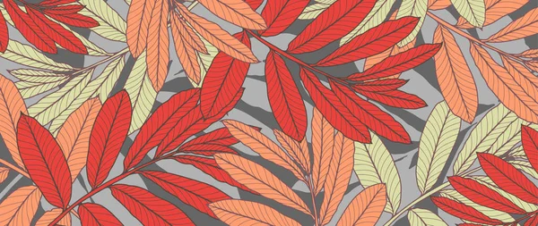 Heller Herbstlicher Botanischer Hintergrund Mit Ästen Und Blättern Abstrakter Hintergrund — Stockvektor
