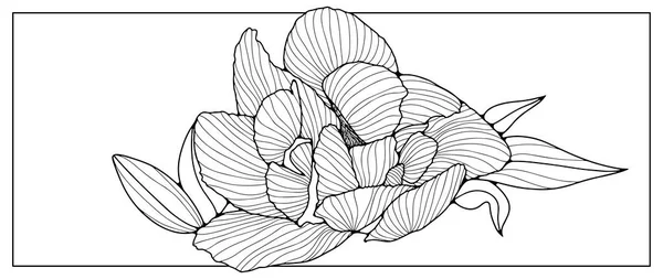 배경에 잎으로 무성한 디자인 패턴을 만드는 Silhouette 무성한 Peony — 스톡 벡터