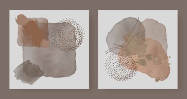 Ev dekorasyonu, duvar dekorasyonu, iç tasarımlar için kahverengi tonlu vektör suluboya resimleri