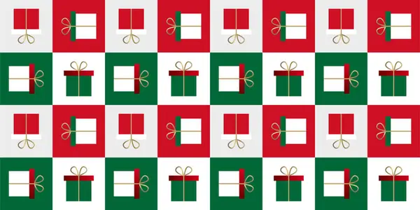 Yeni yıl ve Noel geometrik vektörü hediye kutularıyla yeşil-kırmızı tonlarda kusursuz desen