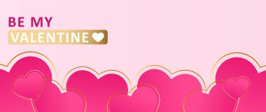 Pembe, sevimli, pembe kalpli sevgililer günü kartı. 14 Şubat 'ta. Aşk posteri, afiş, arkaplan.