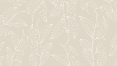 Dalların ve yaprakların beyaz çizgileriyle narin bir botanik geçmişi var. Botanik afişi, poster, kapak veya kart.