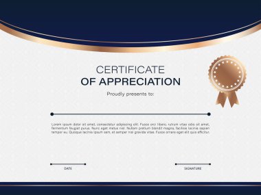 Light luxury certificate or diploma template with golden geometric elements and gold medal