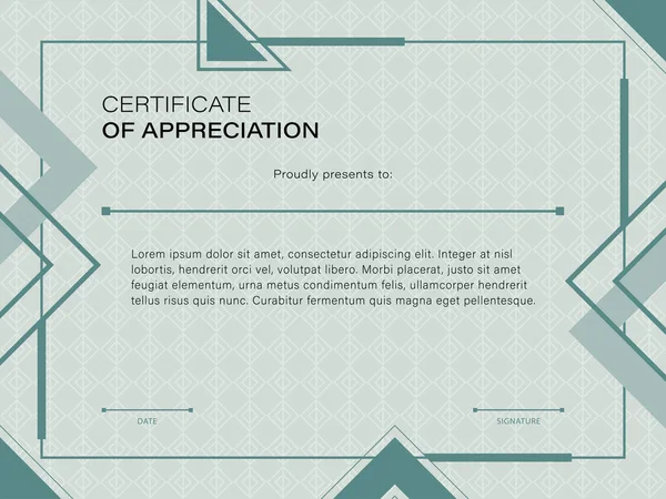 Horizontal Vector Template Certificate Diploma Neutral Green Tones Geometric Design — Stock Vector