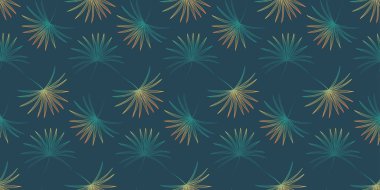 Yaz vektörü, koyu turkuaz arka planda palmiye yaprakları olan dikişsiz bir desen..