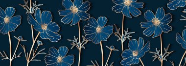 Koyu mavi çiçek desenli, kır çiçeği desenli bir çiçek deseni. Çiçek kartı, poster, afiş, kapak tasarımı.