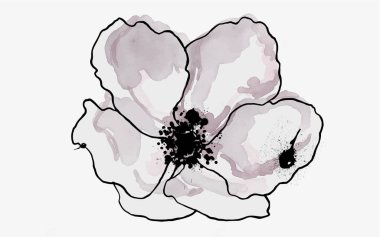 Pembe çiçekli el çizimi suluboya resim. Gerçek bir suluboya resmi taklit eden çiçek çizimleri..