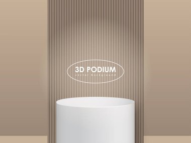 Kahverengi minimalist podyum modeli. Stüdyo galerisi kaidesi, vitrin modeli sahnesi. Ürün sunumu için 3d vektör podyumu.