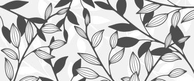 Dalları ve yaprakları olan tek renkli botanik vektör arka planı.