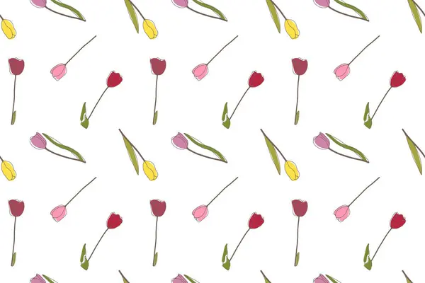Pola Vektor Bunga Mulus Dengan Tulip Merah Muda Merah Dan Grafik Vektor