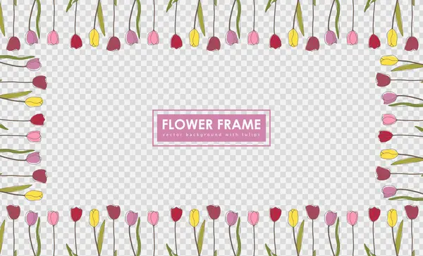 Frame Van Gele Roze Handgetekende Tulpen Geïsoleerd Een Transparante Achtergrond Vectorbeelden