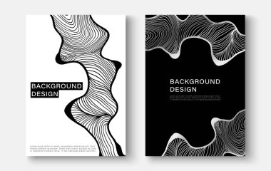 Karmaşık çizgileri olan soyut minimalist siyah beyaz kapak tasarım şablonu. Vektör arkaplan, poster, afiş, broşür.