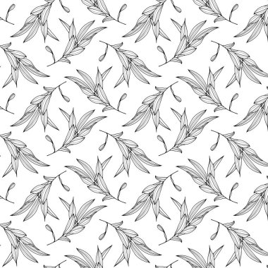 Dalları ve yaprakları olan kusursuz bir botanik vektörü. Giysi, ambalaj kağıdı, kapak ya da arka plan için çocuk baskısı.