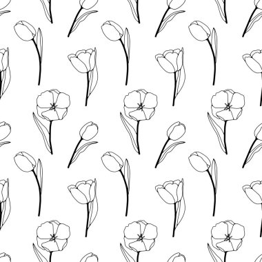 Şirin laleleri olan çiçek desenli vektör. Giysi, ambalaj kağıdı, kapak ya da arka plan için çocuk baskısı.