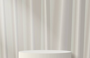 3D gerçekçi beyaz silindir ürün kaidesel podyum arka planı. Asgari dikey şekilli duvar sahnesi, ürün sahne gösterisi, tanıtım ekranı. Soyut vektör geometrik biçimleri.