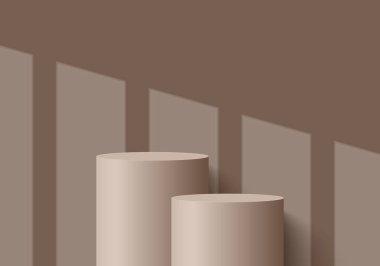 Kahverengi mat yuvarlak podyum, kazanan platform veya farklı açılardan ürün görüntüsü. Kahverengi sahne, sergi standı şeffaf arka planda, üç boyutlu vektör. 3B Görüntü