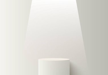 Hafif gerçekçi 3D podyum. Stüdyo galerisi kaidesi, vitrin modeli sahnesi. Ürün sunumu için 3d vektör podyumu.