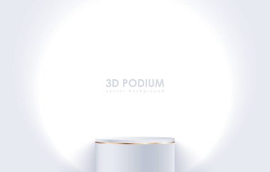 Gerçekçi beyaz 3D silindirik podyum arka planı. Minimum model ya da soyut ürün sunumu, sahne gösterisi. Platformlar vektör geometrik tasarımı
