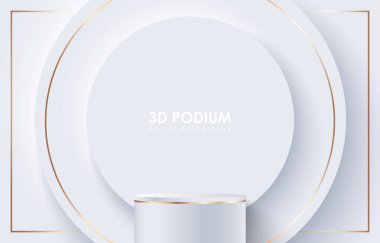Gerçekçi beyaz 3D silindirik podyum arka planı. Minimum model ya da soyut ürün sunumu, sahne gösterisi. Platformlar vektör geometrik tasarımı