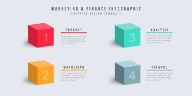 Dört küp işlem kaydırma şablonu. Infographic vektör şablonu