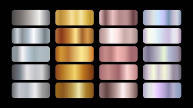 Metalik eğimli folyo arka planı. Altın, Pembe altın, Gümüş ve Holografik metal şablon