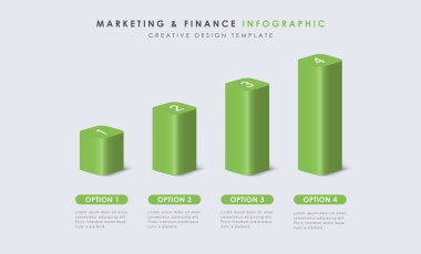 4 Basamaklı İş Bilgilendirme Sunumu. Yeşil 3d çubuk çizelgesi tasarımı. İstatistiksel grafik görselleştirme.