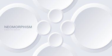 Beyaz soyut çember arka planı neomorfizm tarzında. Geometrik vektör tasarımı